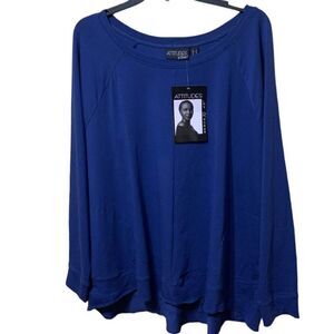 ATTITUDES by Renee Glazed Navy Cotton Top NWT Size 1X